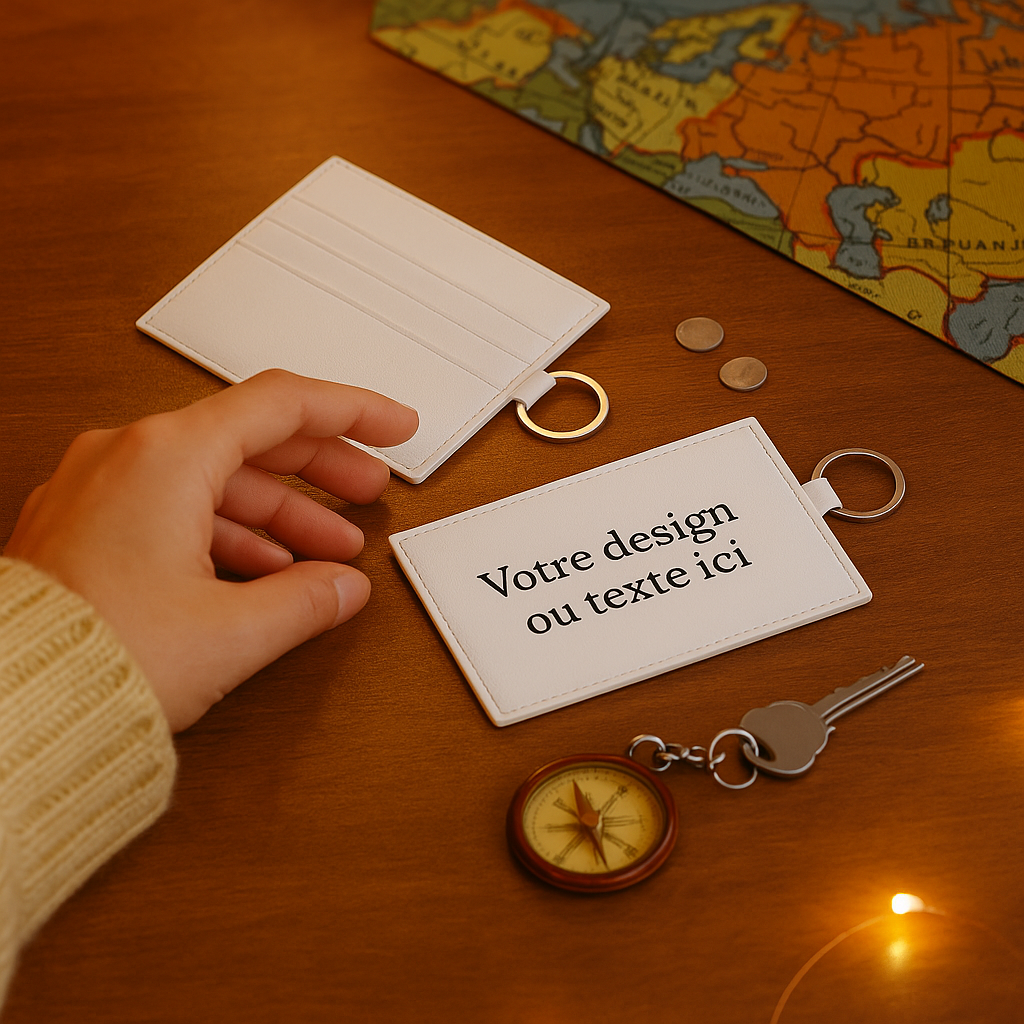 Porte-carte en cuir Saffiano élégant – Portefeuille minimaliste personnalisable, cadeau chic