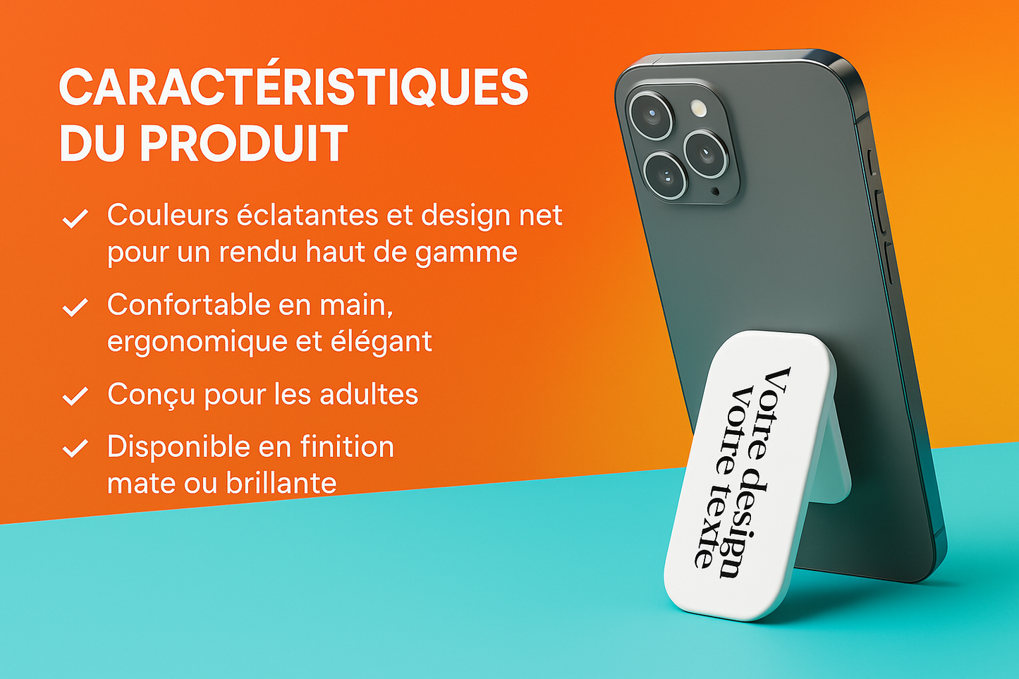 Support téléphone personnalisable universelle – Poignée compacte, accessoire design, idée cadeau
