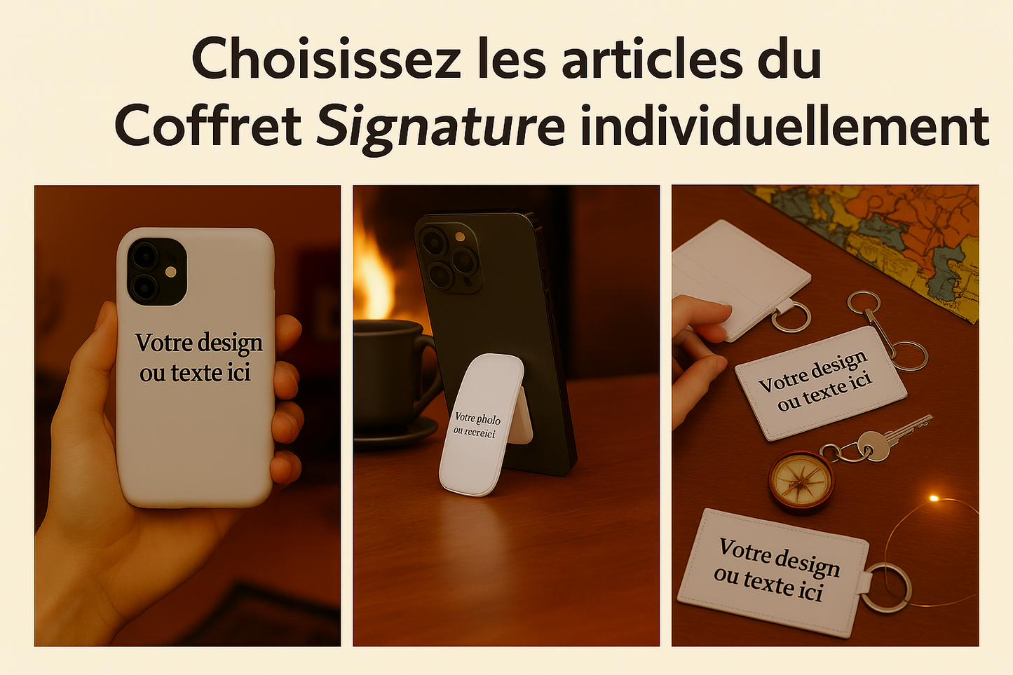 Coffret “Signature” – Coque et Support de Téléphone, Porte-cartes Personnalisés
